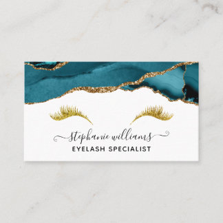 Modern Elegant Teal Gold Agate Lashes Business Card