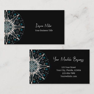 Modern Elegant Teal Green Black Mandala Business Card