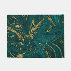 Modern Elegant Teal Green & Gold Marble Swirl    Doormat