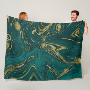 Modern Elegant Teal Green & Gold Marble Swirl    Fleece Blanket