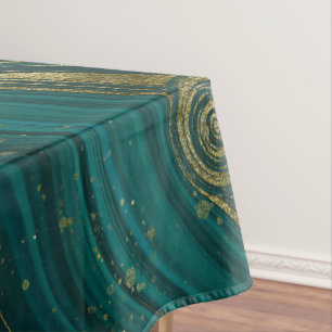 Modern Elegant Teal Green & Gold Marble Swirl Tablecloth