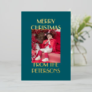 Modern Elegant Teal Merry Christmas Photo Gold Foil Holiday Card