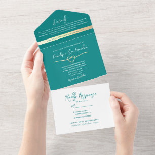 Modern Elegant Teal Wedding All In One Invitation