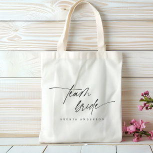 Modern Elegant Team Bride Script Typography Tote Bag