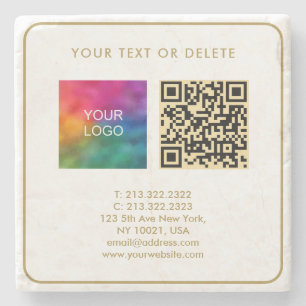 Modern Elegant Template Black Gold QR Code Custom Stone Coaster