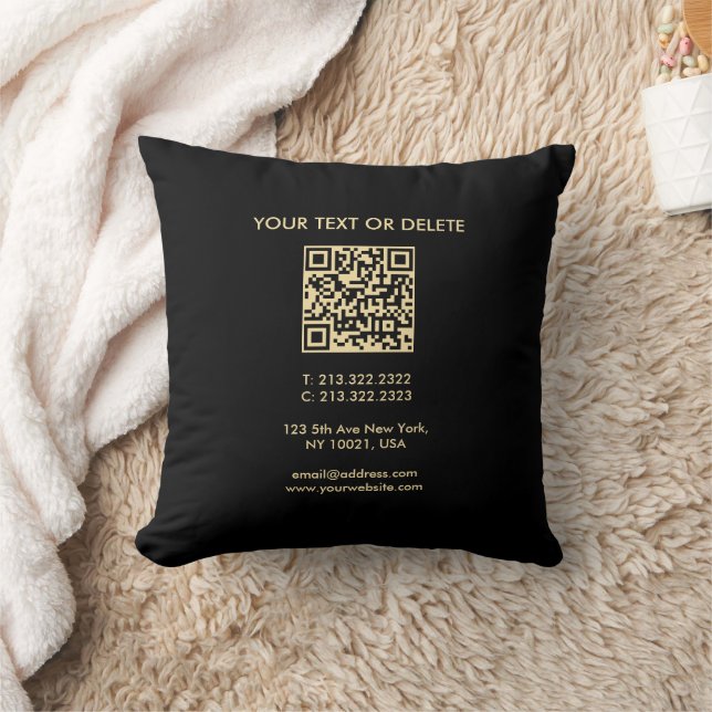 Modern Elegant Template QR Code Black And Gold Throw Pillow (Blanket)