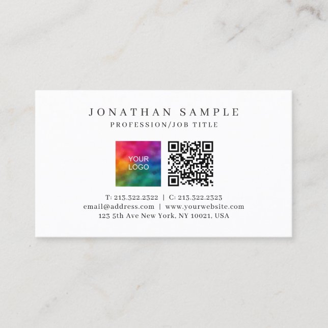 Modern Elegant Template QR Code Upload Your Logo Business Card (Front)