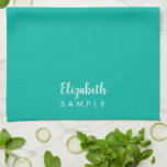 Modern Elegant Template Typography Name Best Teal Kitchen Towel<br><div class="desc">Modern Elegant Typography Name Template Teal Blue Green Colour Kitchen Towel.</div>