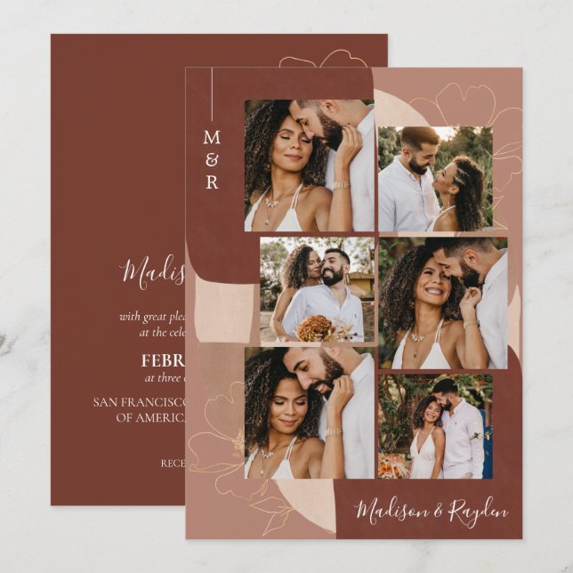 Modern Elegant Terracotta Abstract 6 Photo Wedding Invitation (Front/Back)