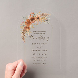 Modern Elegant Terracotta Fall Floral Wedding  Acrylic Invitations