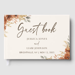 Modern Elegant Terracotta Fall Floral Wedding  Guest Book