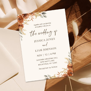 Modern Elegant Terracotta Fall Floral Wedding  Invitation
