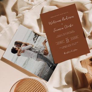 Modern Elegant Terracotta Full Photo Wedding Invitation