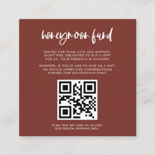 Modern elegant terracotta Honeymoon fund QR code Enclosure Card