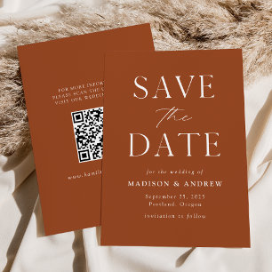 Modern Elegant Terracotta QR Code Save The Date