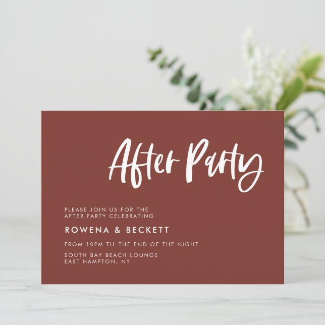 Modern elegant terracotta wedding after party invitation (Standing Front)