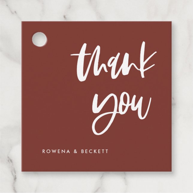 Modern elegant terracotta wedding favour tags (Front)