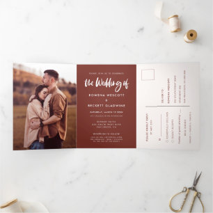 Modern elegant terracotta wedding photo Tri-Fold invitation