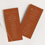 Modern Elegant Terracotta Wedding Program<br><div class="desc">Elegant wedding program featuring a modern white calligraphy script with a terracotta background to create a design that is perfect for weddings of all styles and seasons. Personalize the front of the modern wedding program with your names, wedding date and location, and order of the ceremony. The simple terracotta wedding...</div>