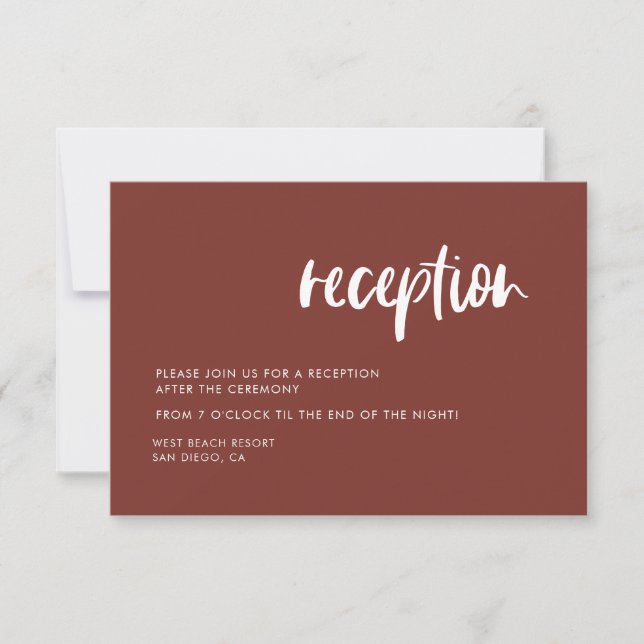Modern elegant terracotta wedding reception invitation (Front)