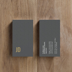 Modern Elegant Texture Grey Faux Gold Monogram Business Card
