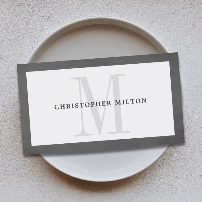 Modern Elegant Texture Grey Monogram Consultant Business Card (Creator Uploaded)