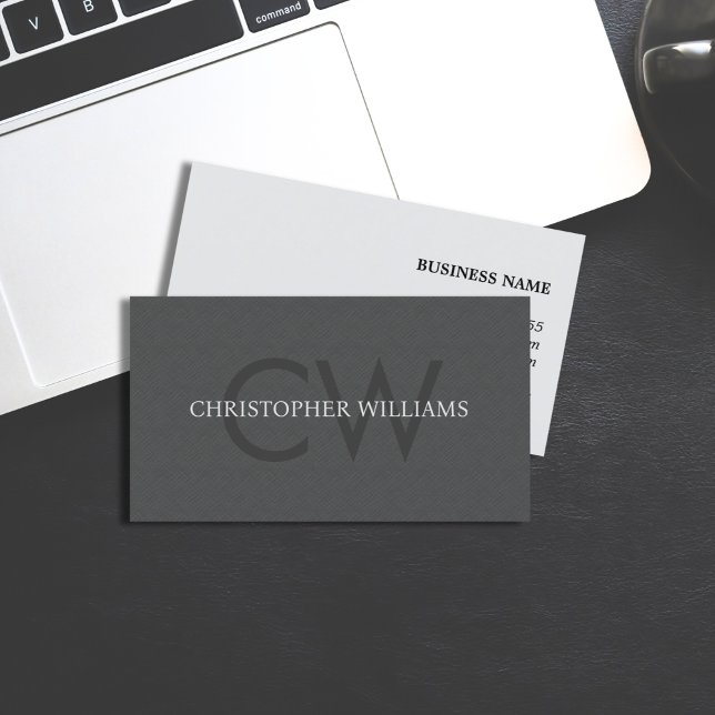 Modern Elegant Texture Grey Monogram Consultant Business Card (Creator Uploaded)