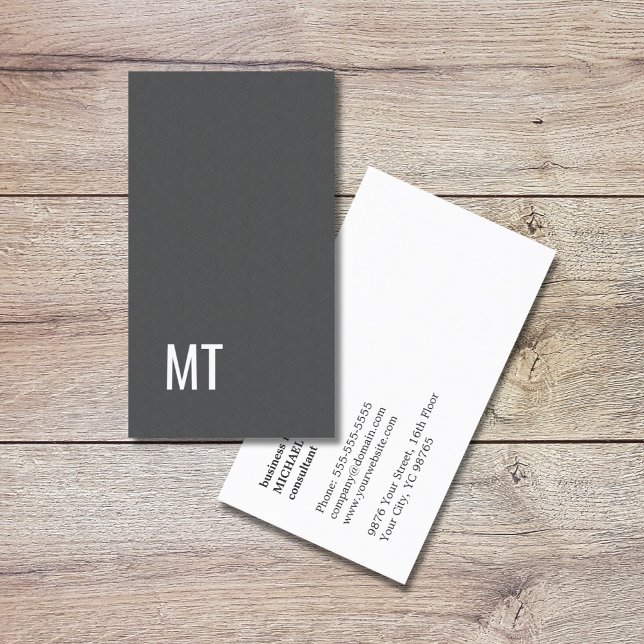 Modern Elegant Texture Grey White Monogram Business Card (Creator Uploaded)