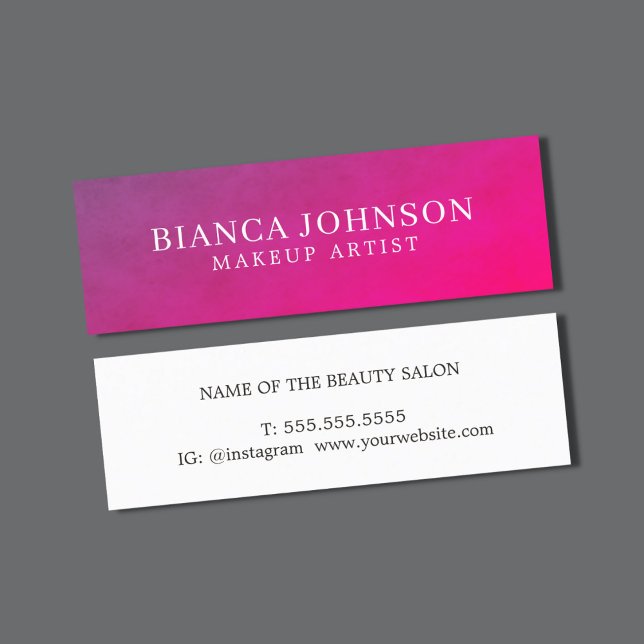 Modern Elegant Texture Purple Pink Makeup Artist Mini Business Card (Creator Uploaded)