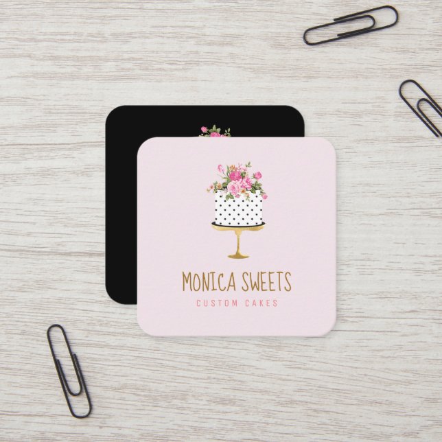 modern elegant trendy bakery pastry chef square business card (Front/Back In Situ)