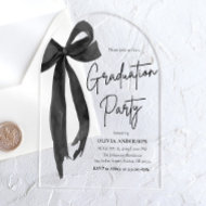 Modern Elegant Trendy Black Bow Graduation Arched Acrylic Invitations