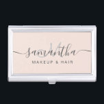 Modern elegant trendy blush pink makeup hair business card holder<br><div class="desc">Modern pastel blush pink makeup hair monogram.</div>