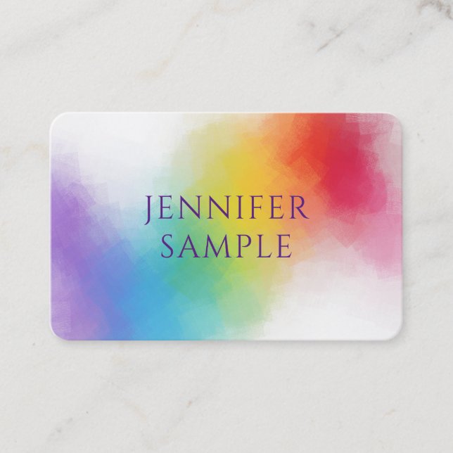 Modern Elegant Trendy Rainbow Colours Template Business Card (Front)