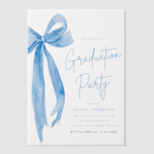 Modern Elegant Trendy Stylish Blue Bow Graduation Vellum Invitations