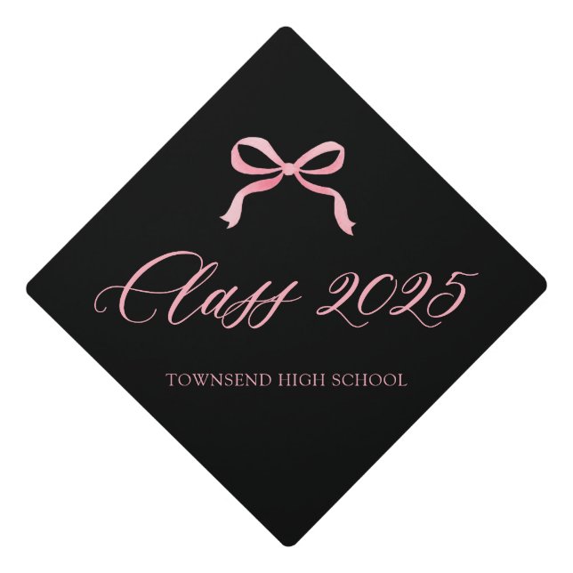 Modern Elegant Trendy Stylish Pink Bow Graduation Cap Topper (Front)