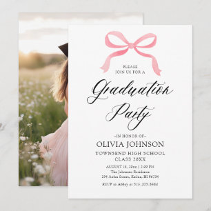 Modern Elegant Trendy Stylish Pink Bow Graduation Invitation