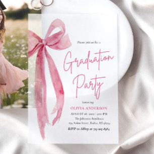 Modern Elegant Trendy Stylish Pink Bow Graduation Vellum Invitations