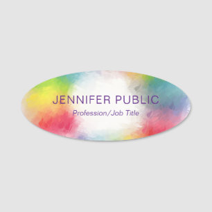 Modern Elegant Trendy Template Rainbow Colours Name Tag