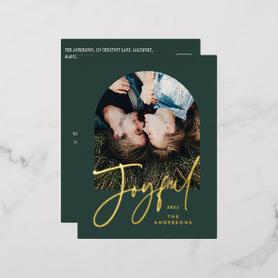 Modern elegant trendy typography green 1 photo  foil holiday postcard