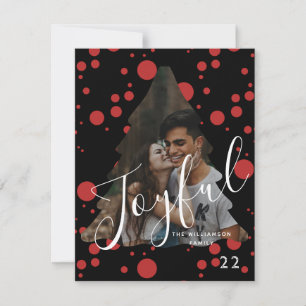 Modern elegant trendy typography red 1 photo tree holiday card