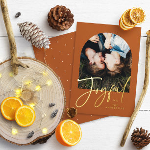 Modern elegant trendy typography rust 1 photo foil holiday card