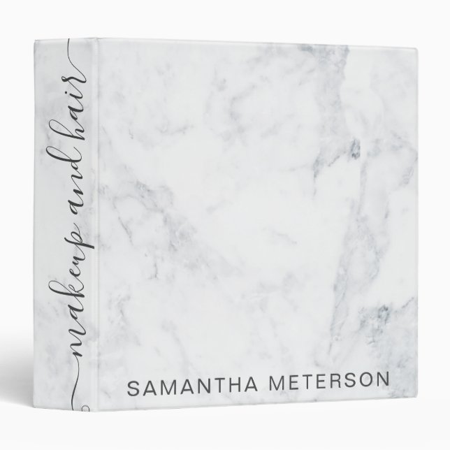 Modern elegant trendy white marble makeup hair binder (Front/Spine)