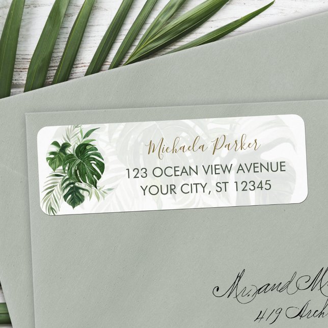 Modern Elegant Tropical Leaves Return Address (Creator Uploaded)