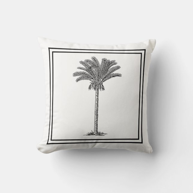 Modern Elegant Tropical Palm Tree Black White Throw Pillow (Front)