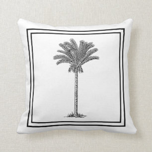 Modern Elegant Tropical Palm Tree Black White Throw Pillow