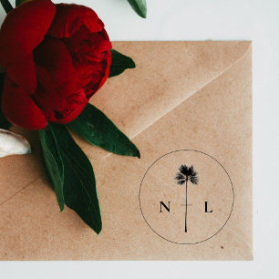 Modern Elegant Tropical Palm Tree Wedding Initials Self-inking Stamp