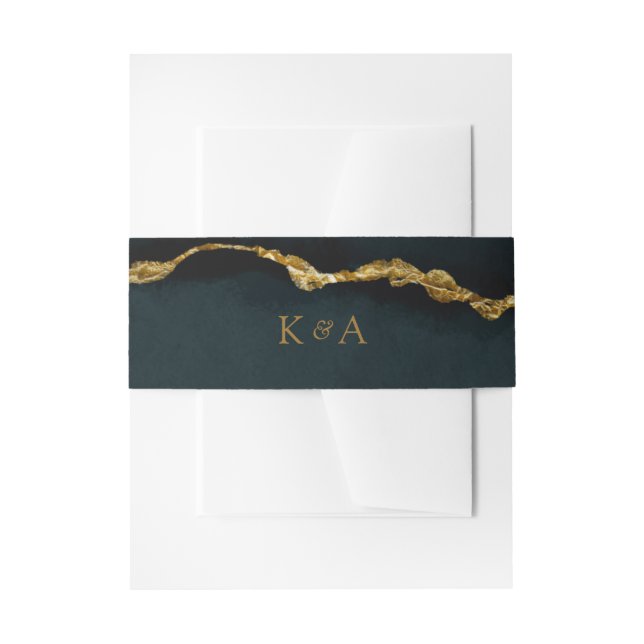 Modern Elegant Turquoise Gold Agate Wedding Invitation Belly Band (Front Example)