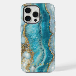 Modern Elegant Turquoise Gold Marble iPhone 15 Pro Max Case
