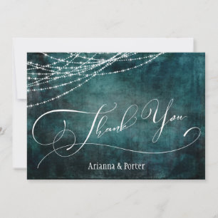 Modern Elegant Type & Lights Teal Scratched Grunge Thank You Card