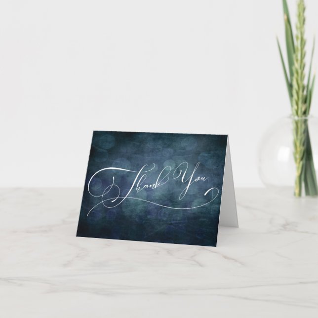 Modern Elegant Typography, Blue Green Teal Bokeh Thank You Card (Front)